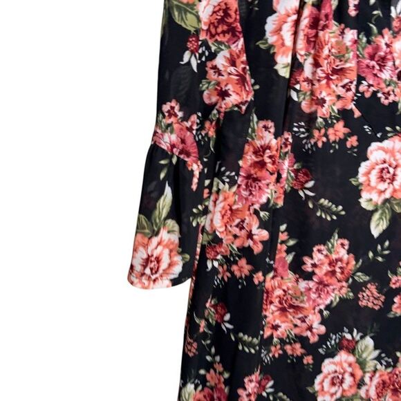 Siren Lily Blouse Women's 2X Floral Mesh V-Neck Short Sleeve Sheer Top Boho - Picture 4 of 11